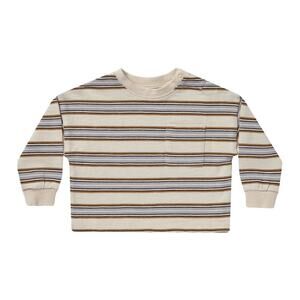 Rylee + Cru Cream + Blue Vintage Stripe Long Sleeve Relaxed Tee 6-12 Months